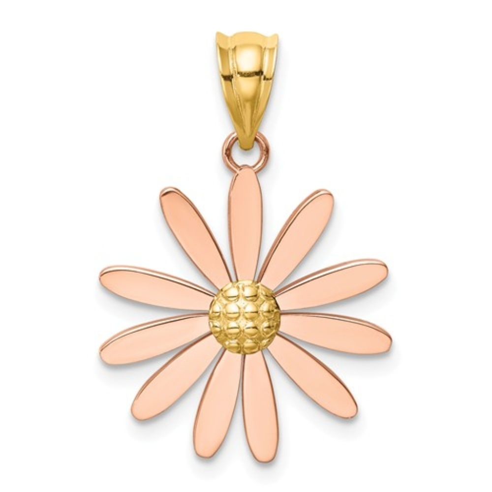 14k Two-Tone Rose And Yellow Gold Daisy Necklace Charm Pendant